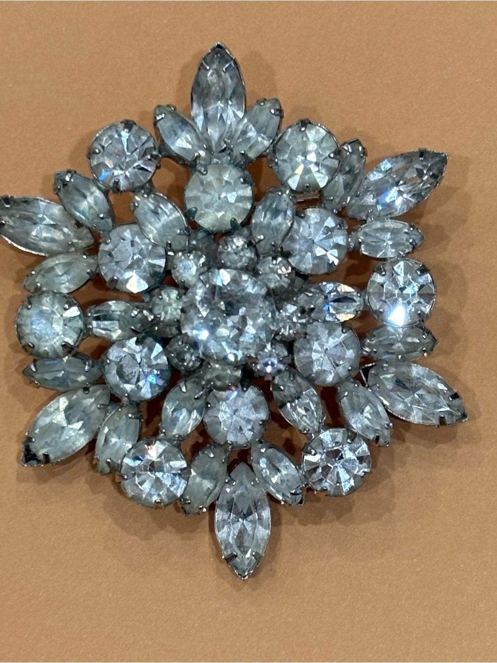 Vintage Kramer Snowflake Statement Brooch - Clear rhinestone